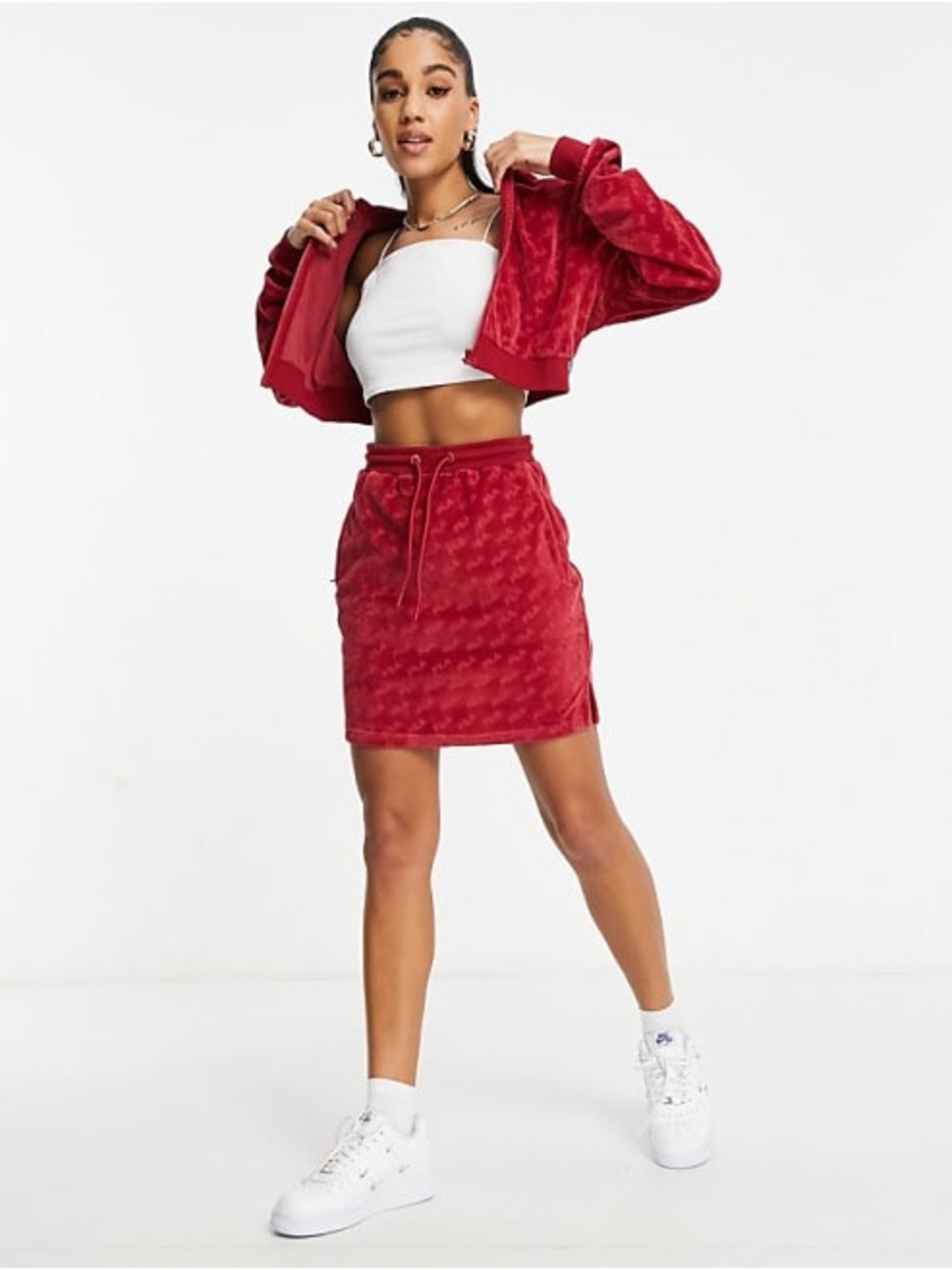 Fila Red Velvet Drawstring Mini Skirt